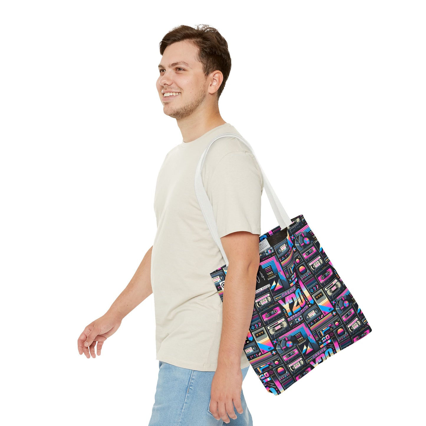 Digital Nostalgia Tech-Inspired Retro Fusion Tote Bag - 8404 Design-65