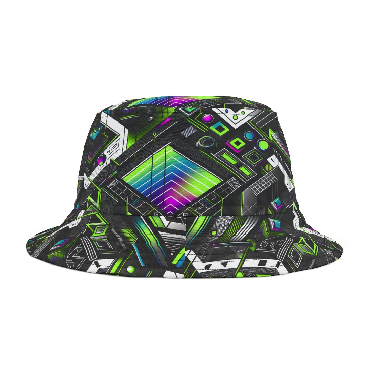Retro Futurism Graphics Tech-Forward Streetwear Bucket Hat - 8404 Design-52