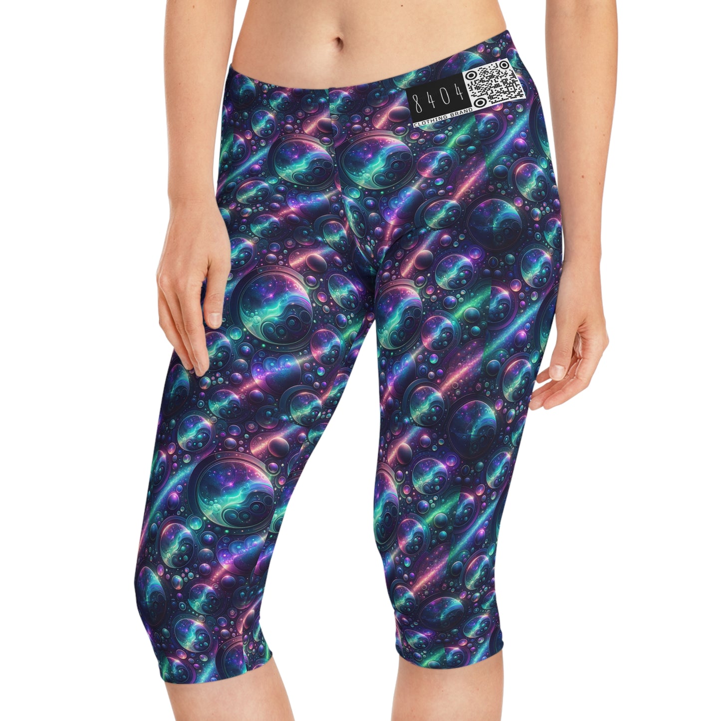Iridescent Tech Fusion Tech-Forward Streetwear Women's Capri Leggings - 8404 Design-51