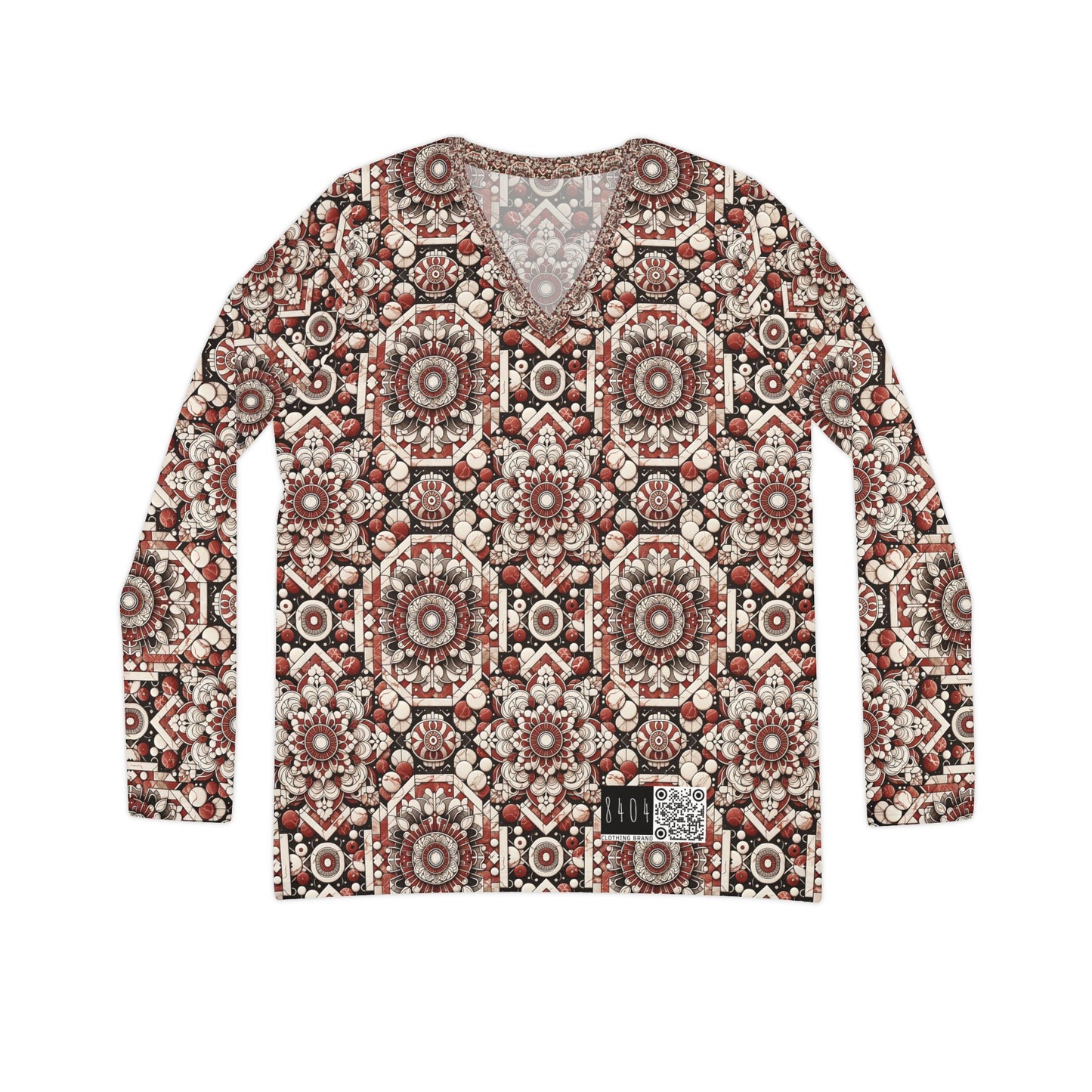 Neo Jomon Sculptural Aesthetics Artisanal Streetwear Women's Long Sleeve V-Neck Shirt - 8404 Design-55