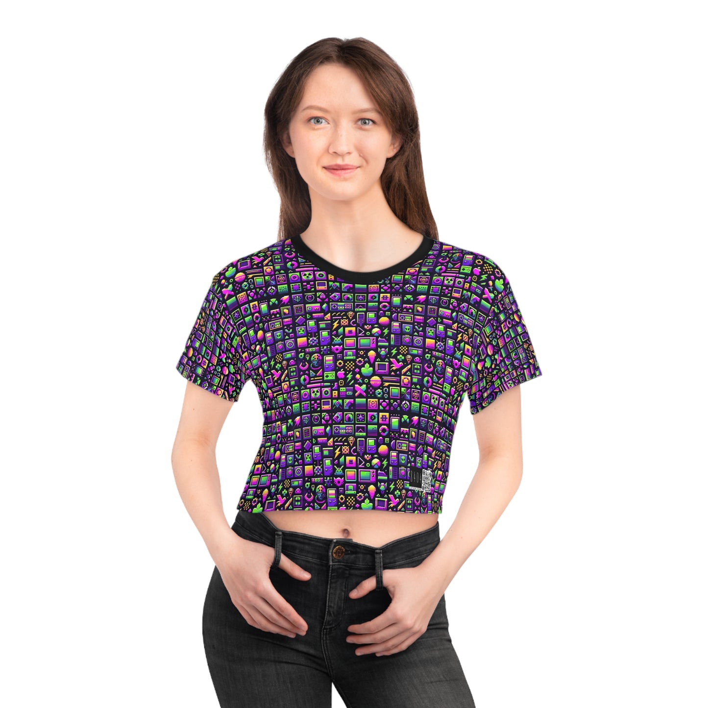 Digital Nostalgia Remix Modern Vintage Fusion Crop Tee - 8404 Design-49