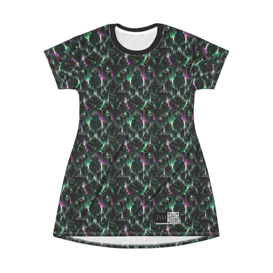 Tech Noir Aesthetics Tech-Forward Urban Dystopia T-Shirt Dress - 8404 Design-44