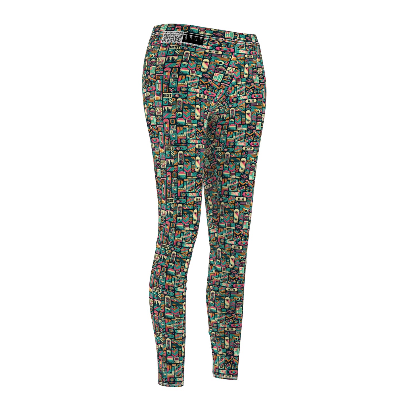 Skate Culture Revival Urban Retro Cool Women's Cut & Sew Casual Leggings - 8404 Design-61
