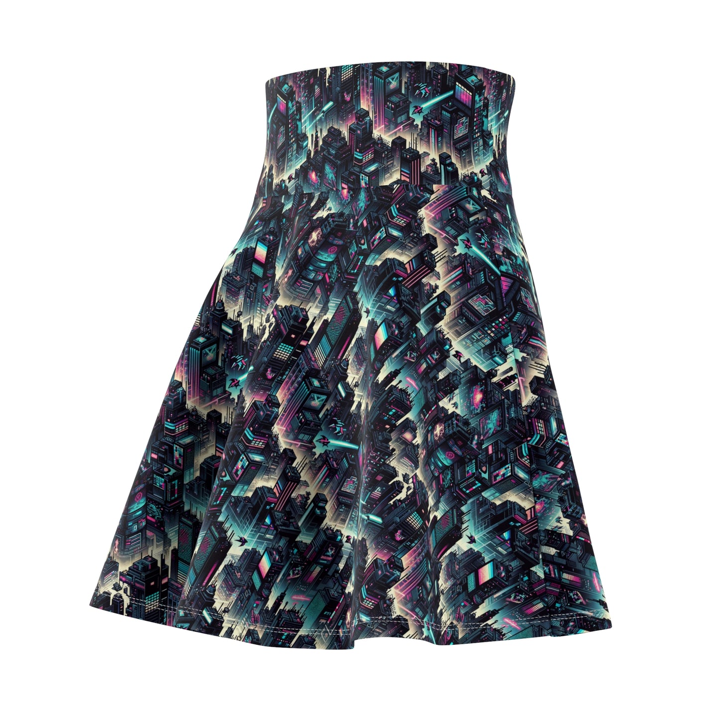 Digital Rebellion Tech-Inspired Streetwear Women's Skater Skirt - 8404 Design-51
