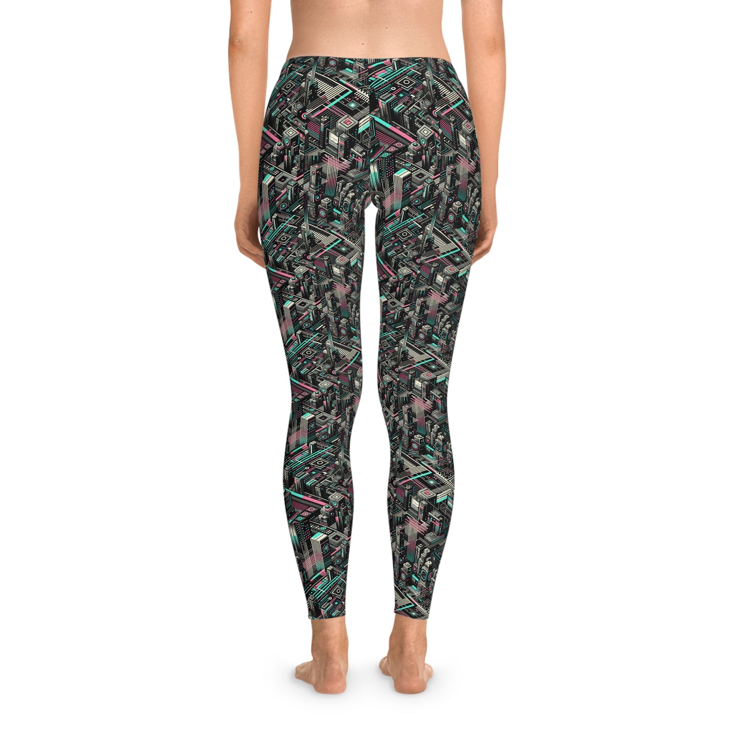 Digital Dreamland Tech-Inspired Streetwear Stretch Leggings - 8404 Design-51