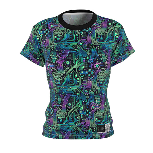 Tech-Infused Neon Tech-Forward Streetwear Women's Cut & Sew Tee - 8404 Design-66
