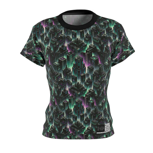 Tech Noir Aesthetics Tech-Forward Urban Dystopia Women's Cut & Sew Tee - 8404 Design-44