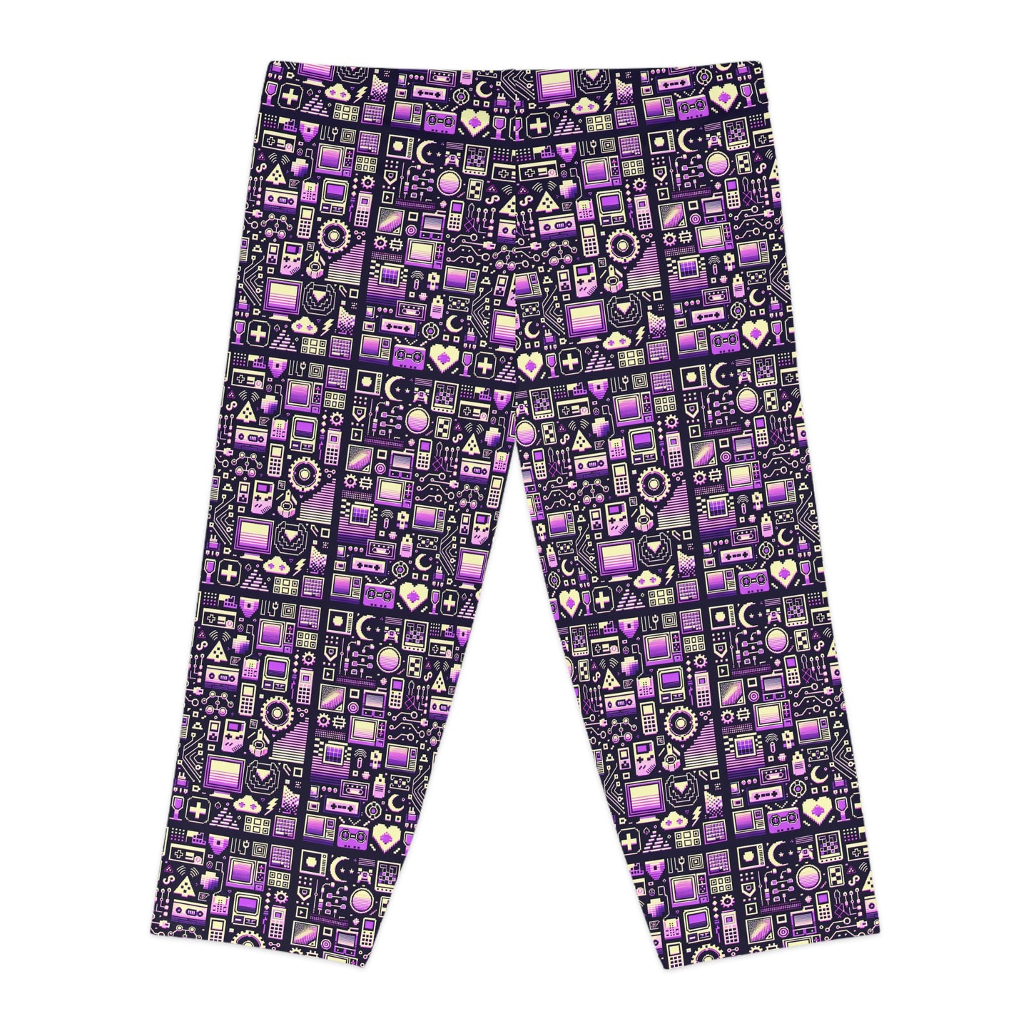 Digital Nostalgia Remix Modern Vintage Fusion Women's Capri Leggings - 8404 Design-54