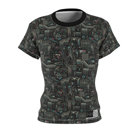 Tech Noir Aesthetics Sleek Tech Streetwear Women's Cut & Sew Tee - 8404 Design-52