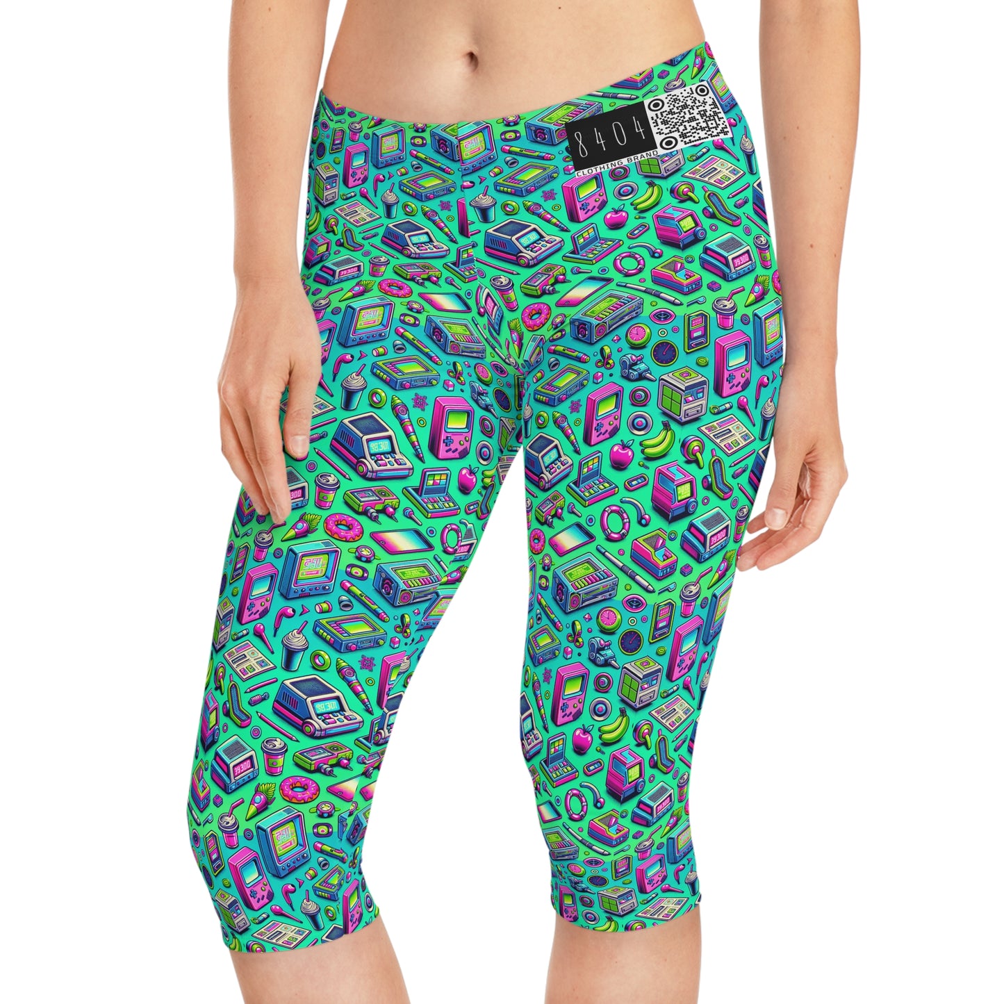 Y2k Revival Nostalgic Futurism Women's Capri Leggings - 8404 Design-48