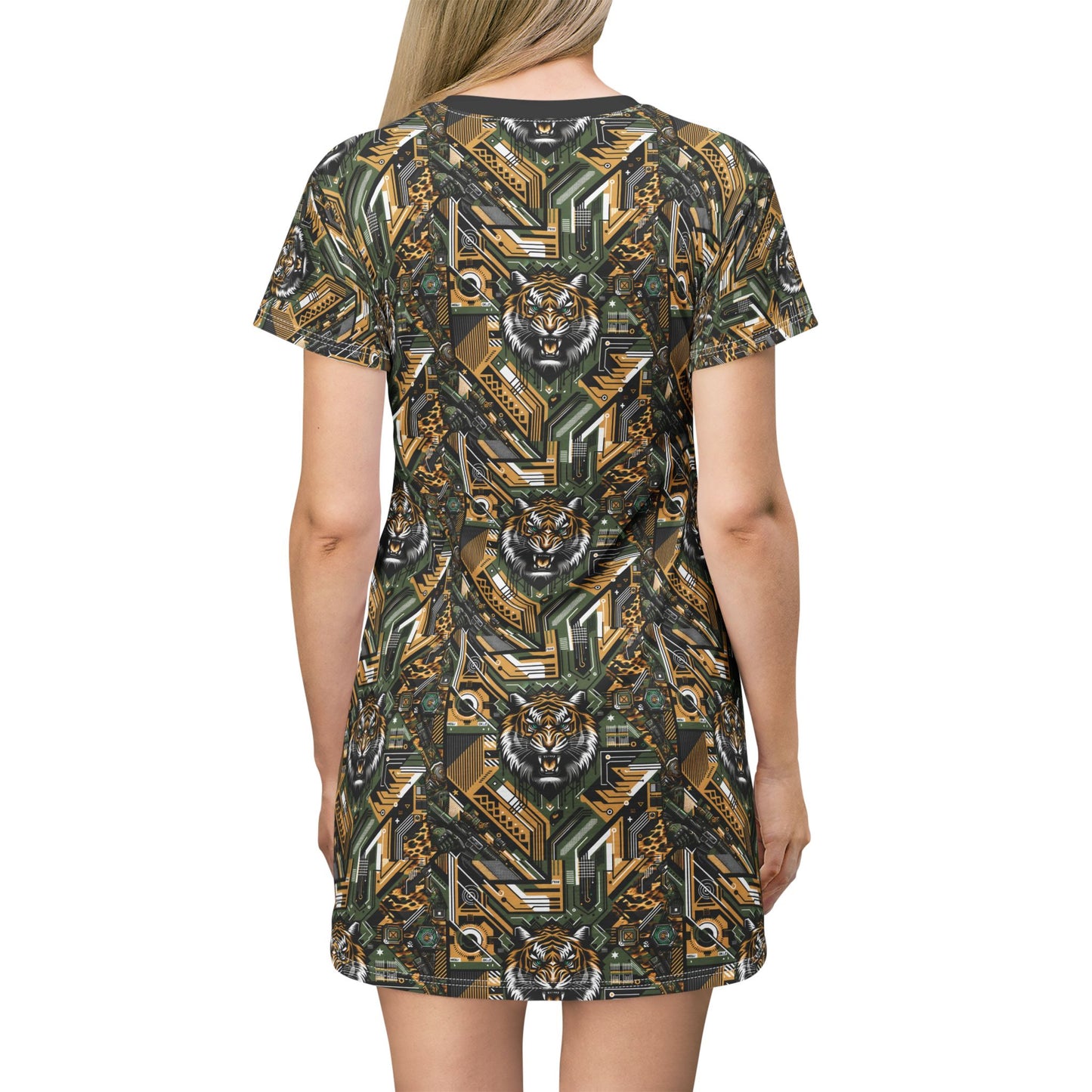 Neo-Camo Fusion Tech-Forward Streetwear T-Shirt Dress - 8404 Design-58