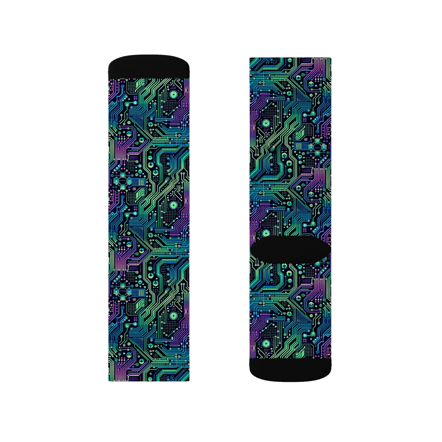 Tech-Infused Neon Tech-Forward Streetwear Sublimation Socks - 8404 Design-66