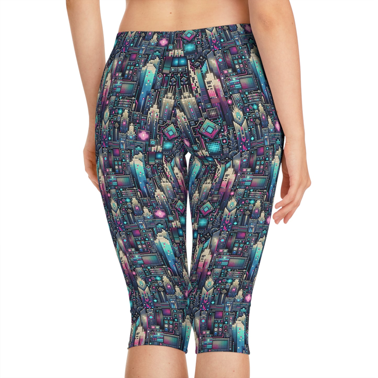 Digital Renaissance Tech-Forward Maximalism Women's Capri Leggings - 8404 Design-56