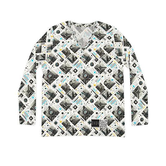 Tech Minimalism Minimalist Tech Women's Long Sleeve V-Neck Shirt - 8404 Design-47