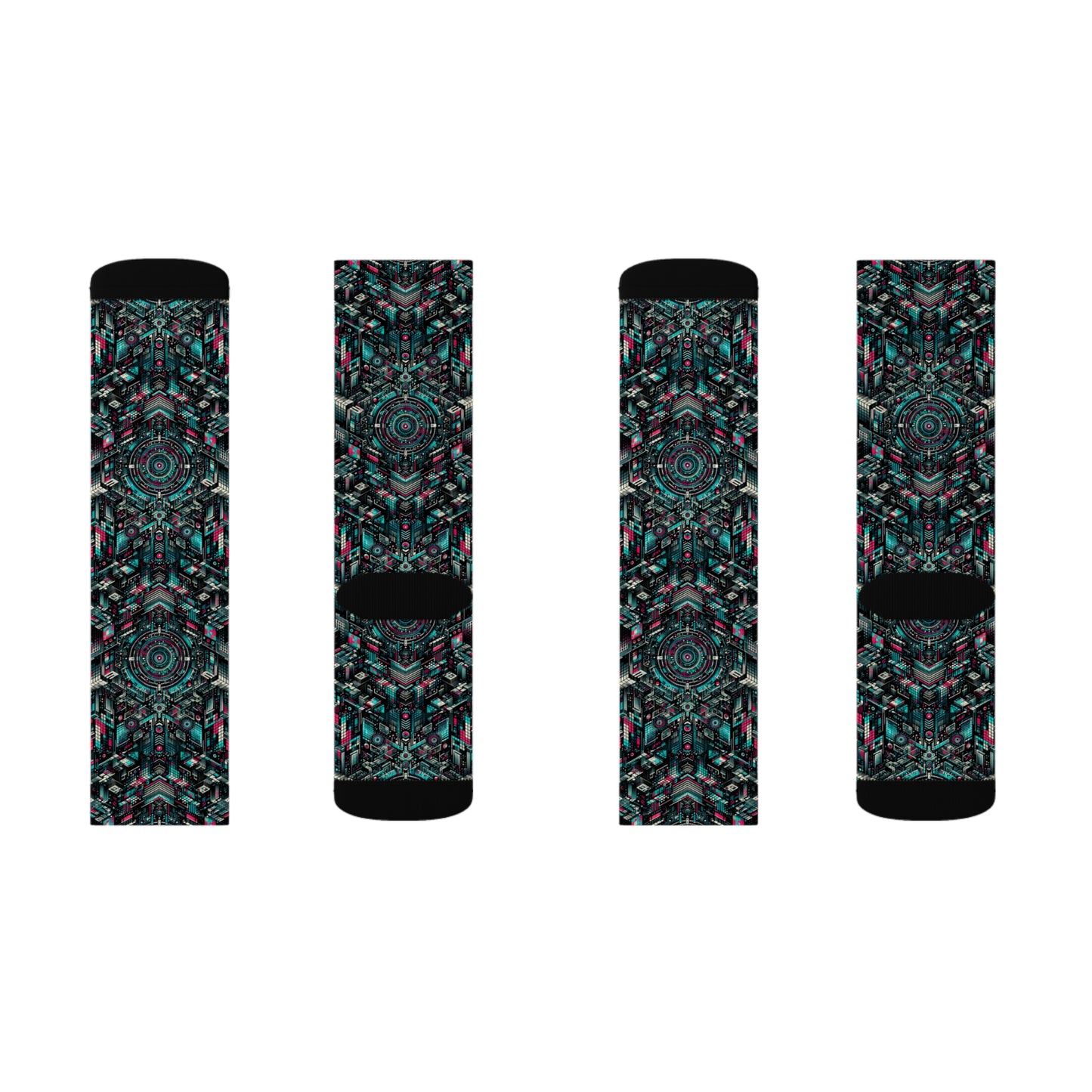 Digital Rebellion Tech-Inspired Streetwear Sublimation Socks - 8404 Design-54