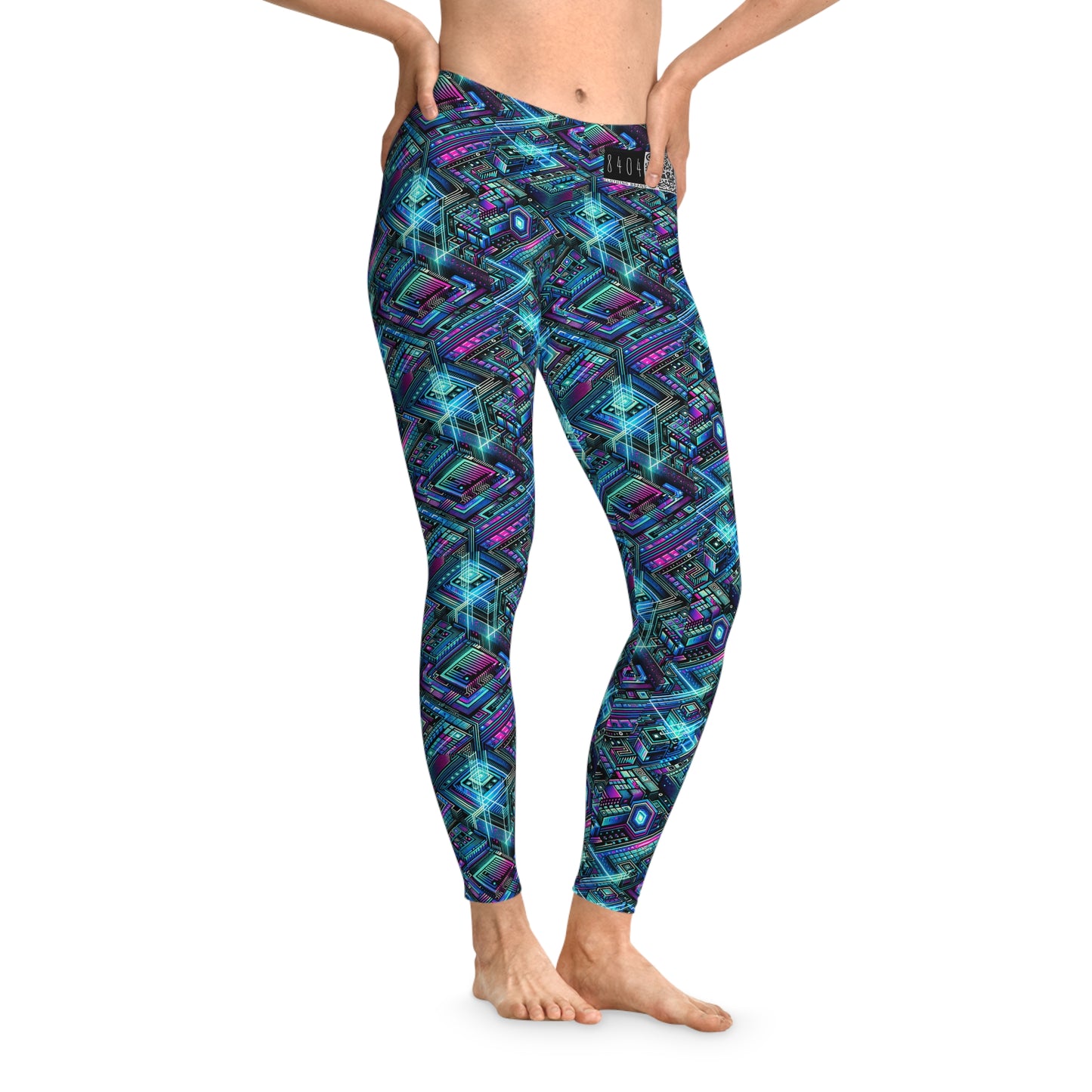 Digital Dreamland Futuristic Tech Aesthetic Stretch Leggings - 8404 Design-42