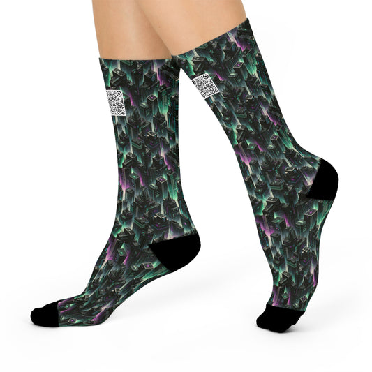 Tech Noir Aesthetics Tech-Forward Urban Dystopia Cushioned Crew Socks - 8404 Design-44