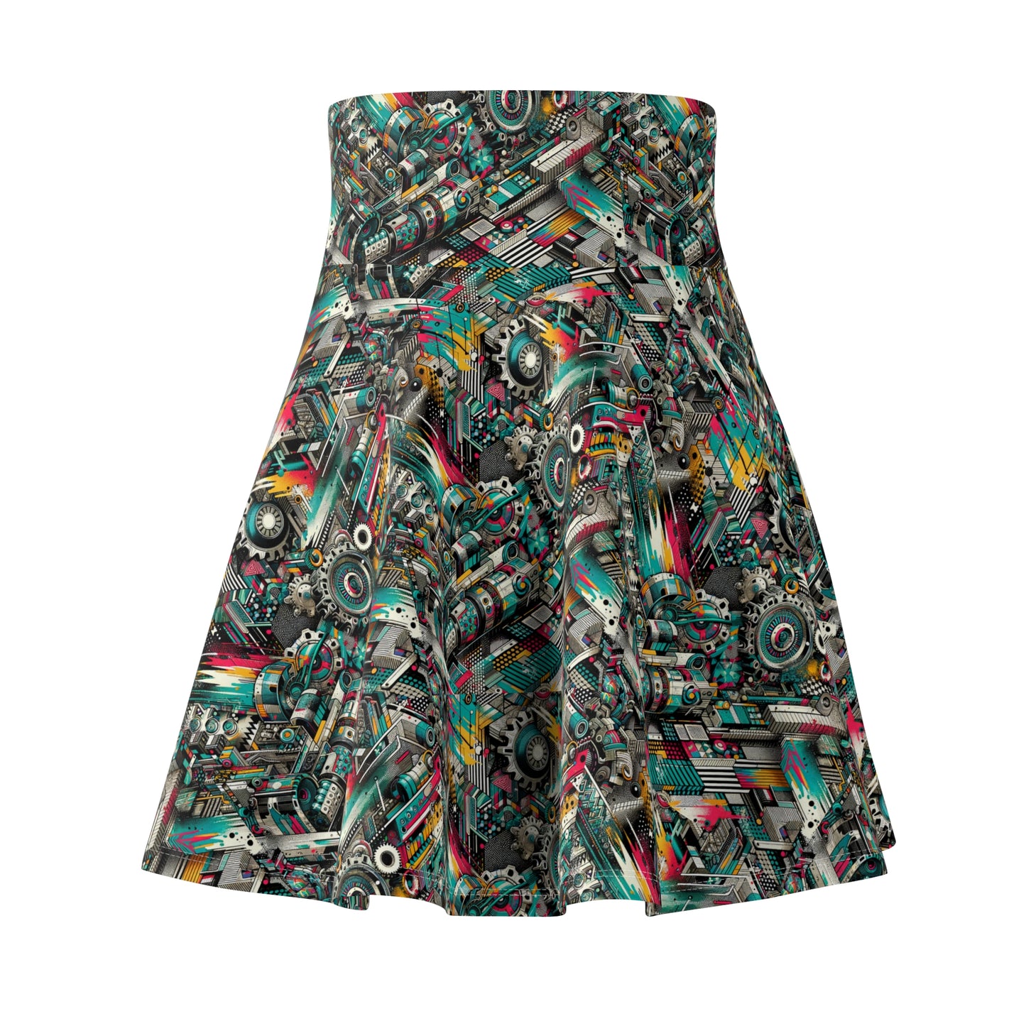 Urban Graffiti Fusion Eclectic Street Art Meets Modern Tech Culture Women's Skater Skirt - 8404 Design-51