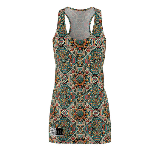 Cultural Fusion Tech Blend of Cultural Heritage With Tech-Inspired Elements Women's Cut & Sew Racerback Dress - 8404 Design-74