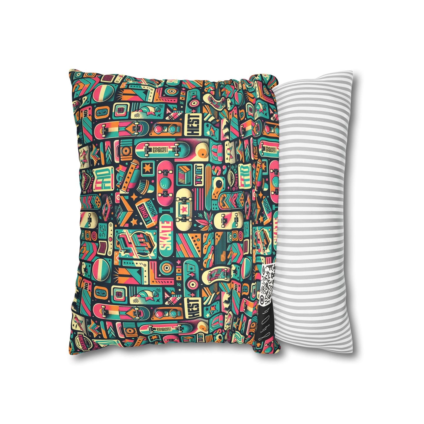 Skate Culture Revival Urban Retro Cool Faux Suede Square Pillowcase - 8404 Design-61