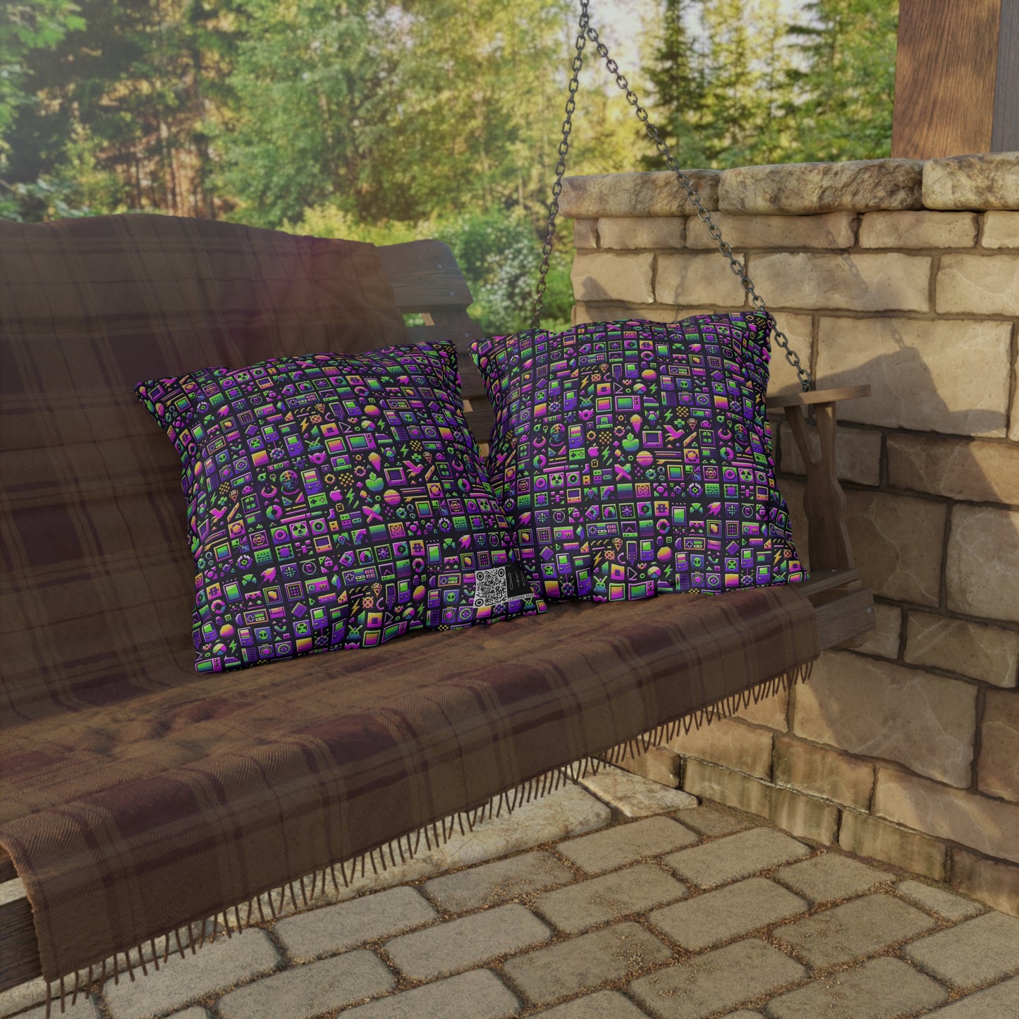 Digital Nostalgia Remix Modern Vintage Fusion Outdoor Pillow - 8404 Design-49