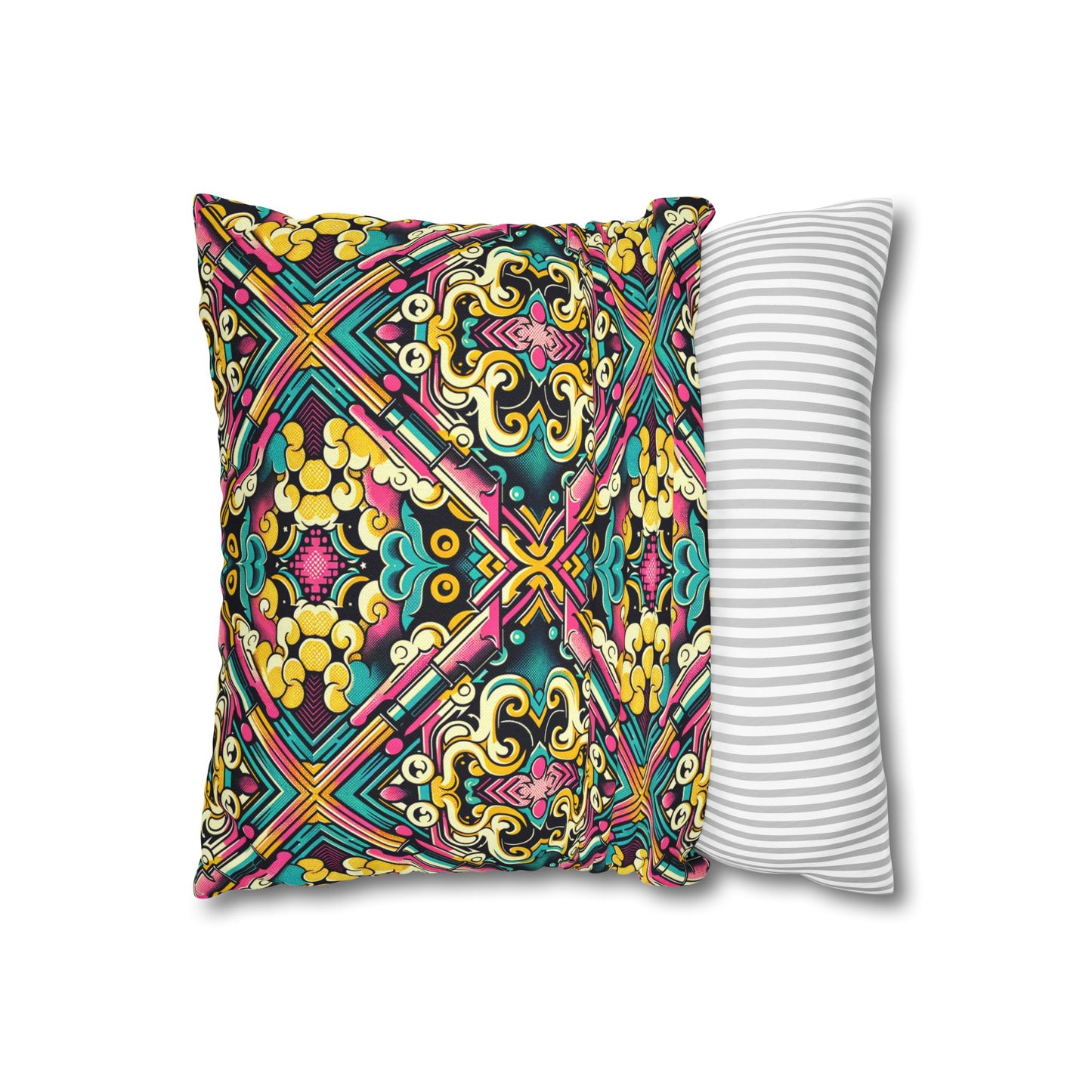 Neon Pop Art Revival Pop Culture Retro Spun Polyester Square Pillowcase - 8404 Design-59