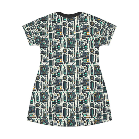 Tech Utility Fusion Modern Tech Streetwear T-Shirt Dress - 8404 Design-53