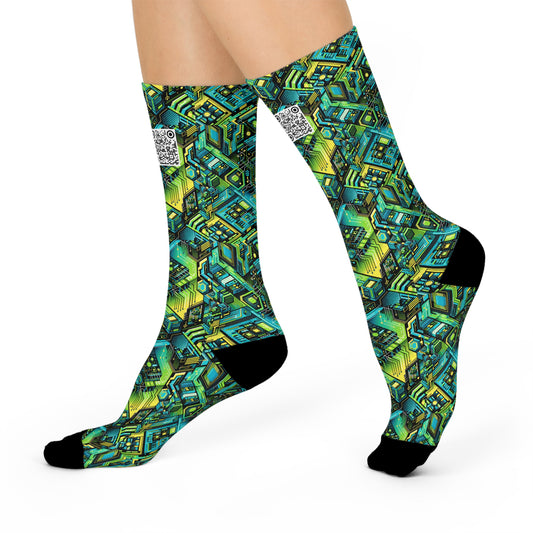 Tech-Infused Neon Tech-Forward Streetwear Cushioned Crew Socks - 8404 Design-38