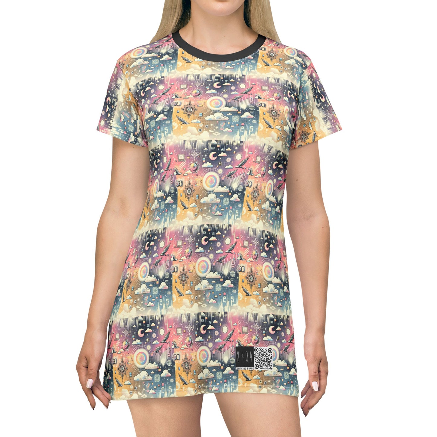 Digital Dreamland Whimsical and Nostalgic Streetwear With a Digital Twist T-Shirt Dress - 8404 Design-69