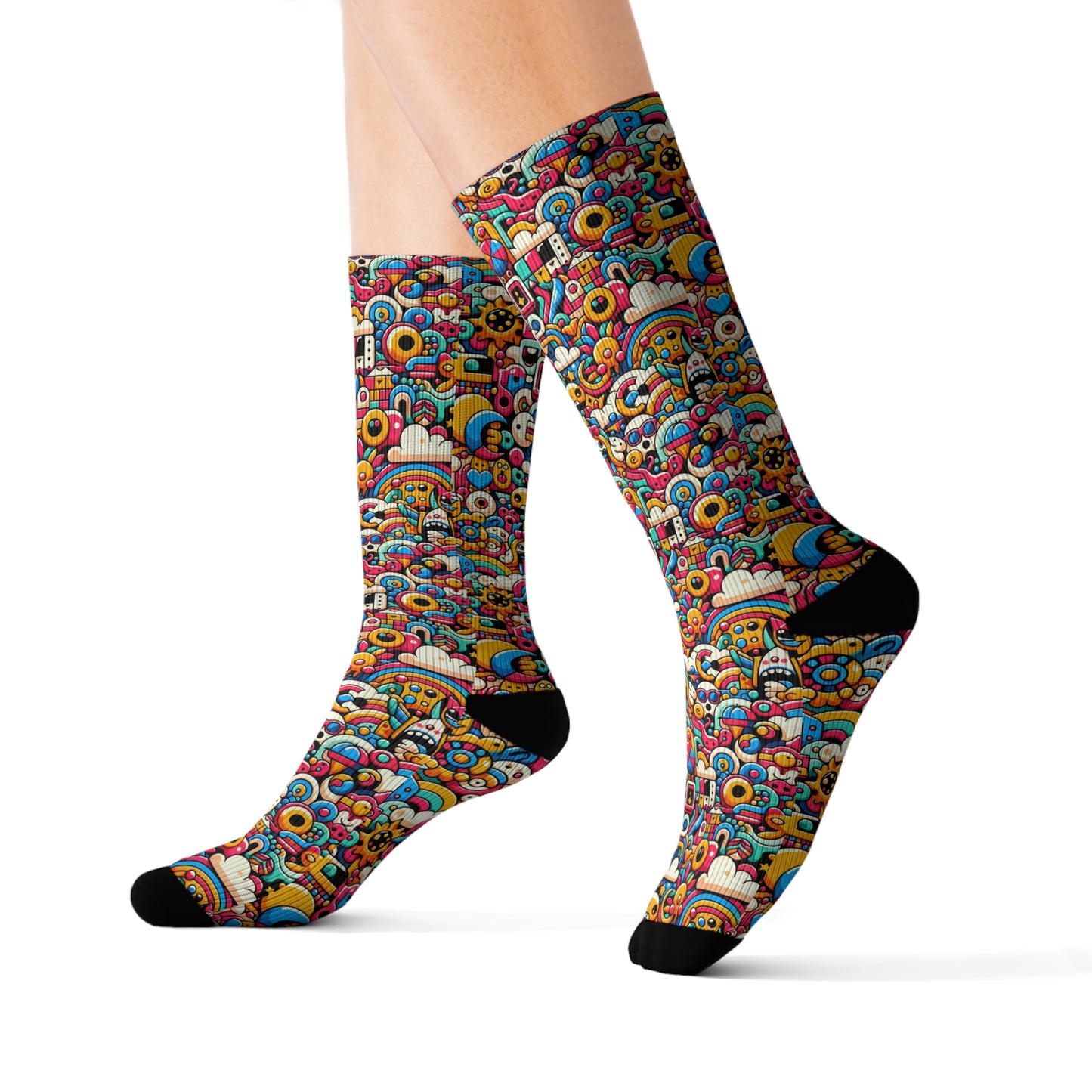 Neon Pop Playful Pop Culture Mashup Sublimation Socks - 8404 Design-62