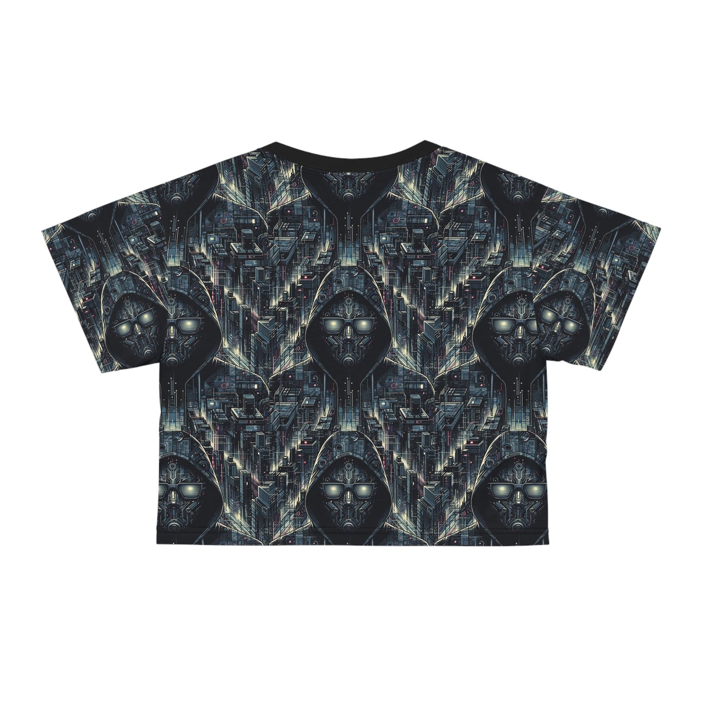 Tech Noir Aesthetics Sleek Tech Streetwear Crop Tee - 8404 Design-56