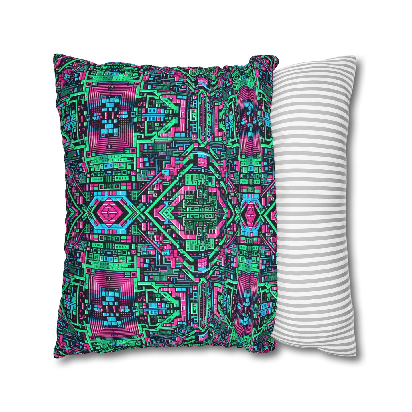 Digital Glitch Vibes Tech-Inspired Streetwear Spun Polyester Square Pillowcase - 8404 Design-71