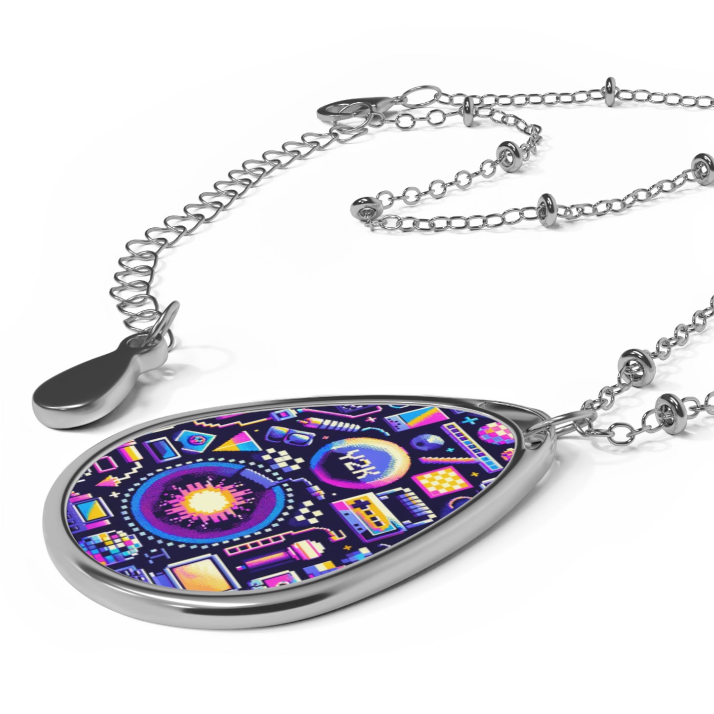 Digital Nostalgia Modern Retro Fusion Oval Necklace - 8404 Design-64