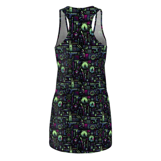 Tech Noir Futuristic Cyberpunk Women's Cut & Sew Racerback Dress - 8404 Design-63