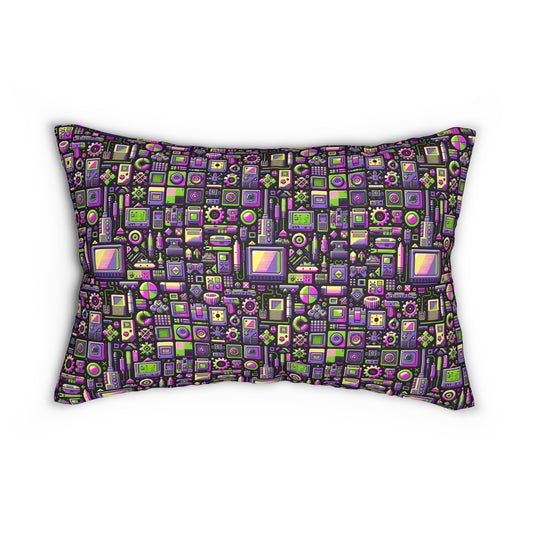 Digital Nostalgia Remix Modern Vintage Fusion Spun Polyester Lumbar Pillow - 8404 Design-67 B