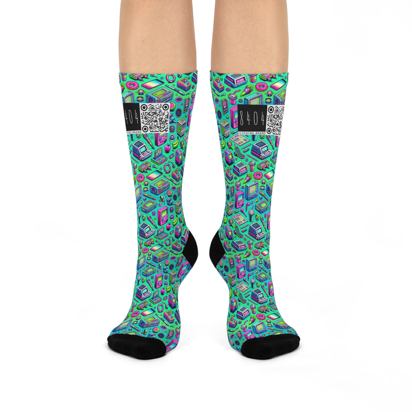 Y2k Revival Nostalgic Futurism Cushioned Crew Socks - 8404 Design-48