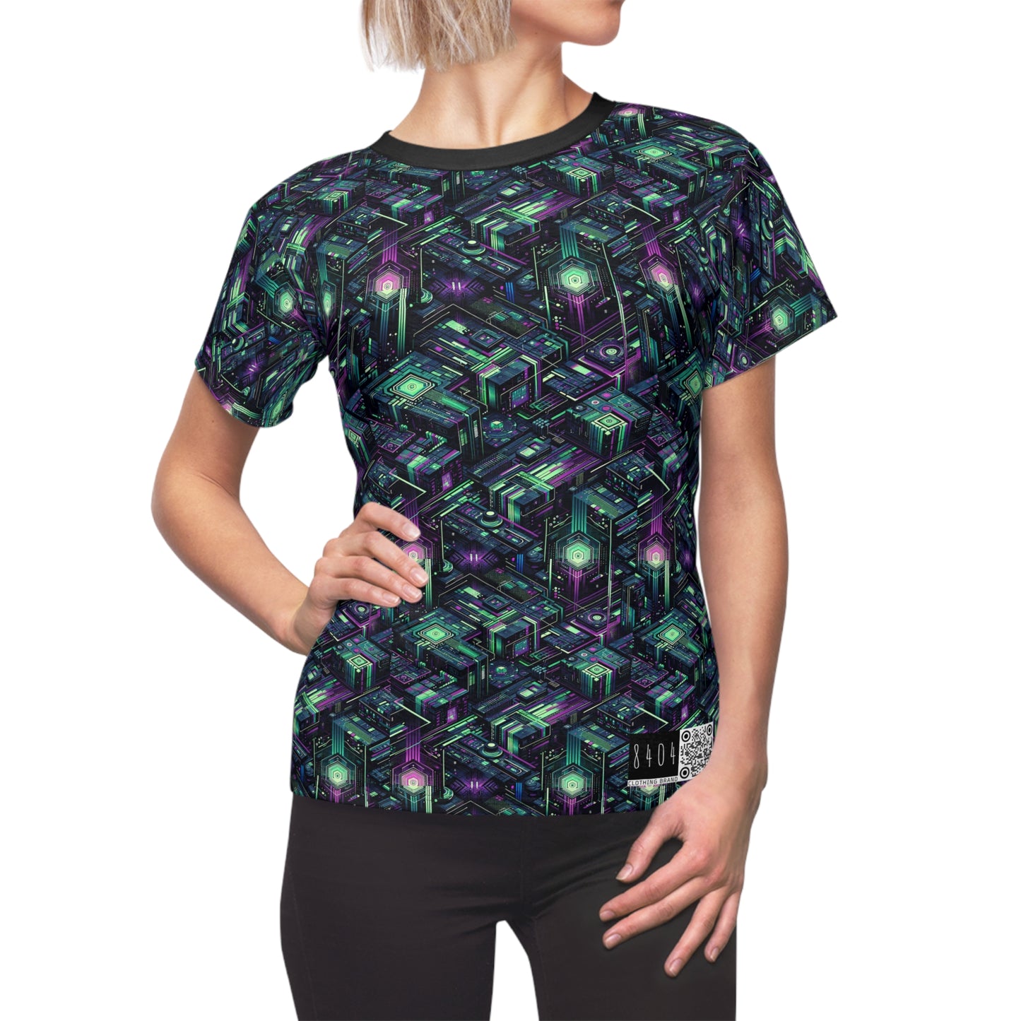 Tech Noir Aesthetics Tech-Forward Urban Dystopia Women's Cut & Sew Tee - 8404 Design-43