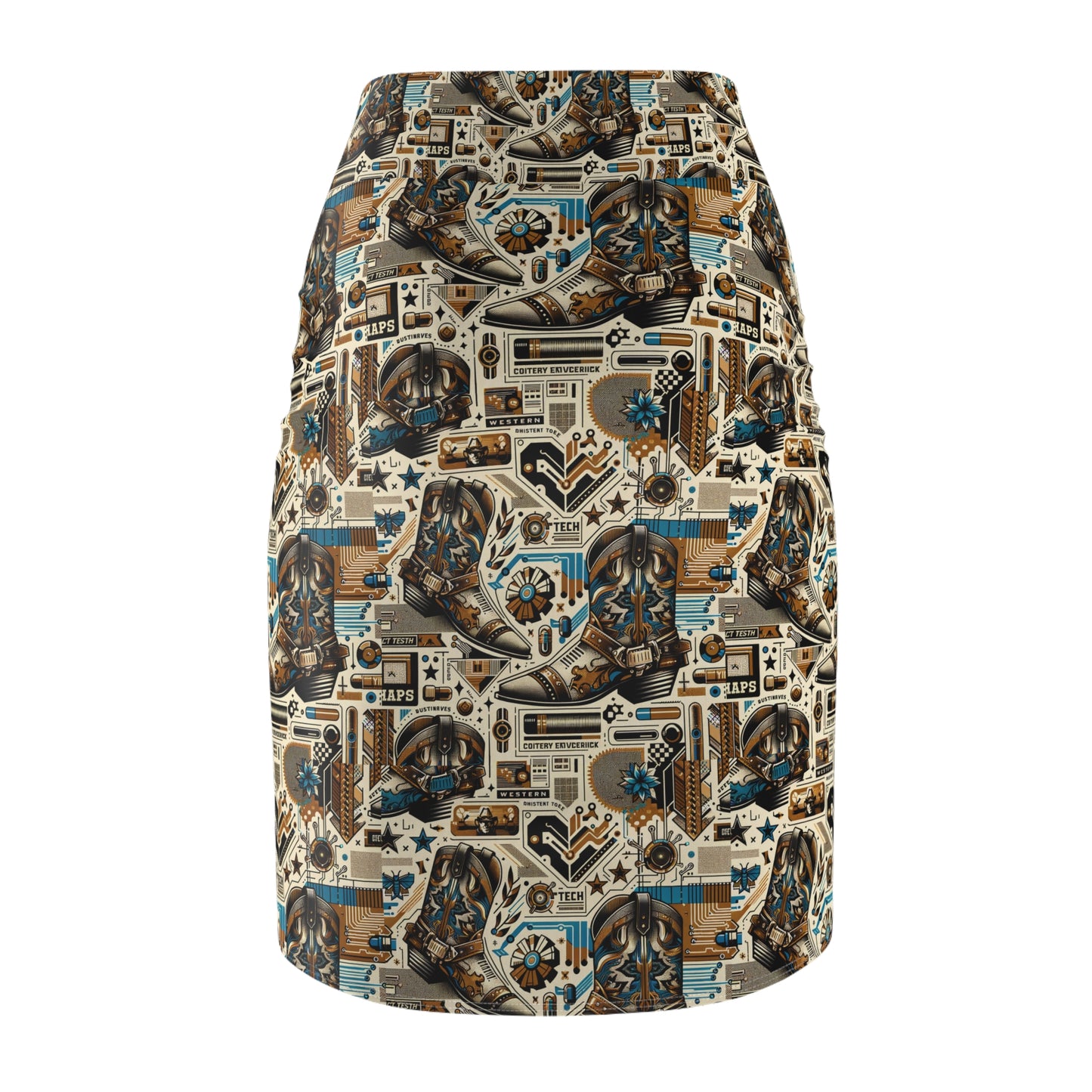 Digital Cowboy Chic Tech-Infused Western Fusion Women's Pencil Skirt - 8404 Design-45