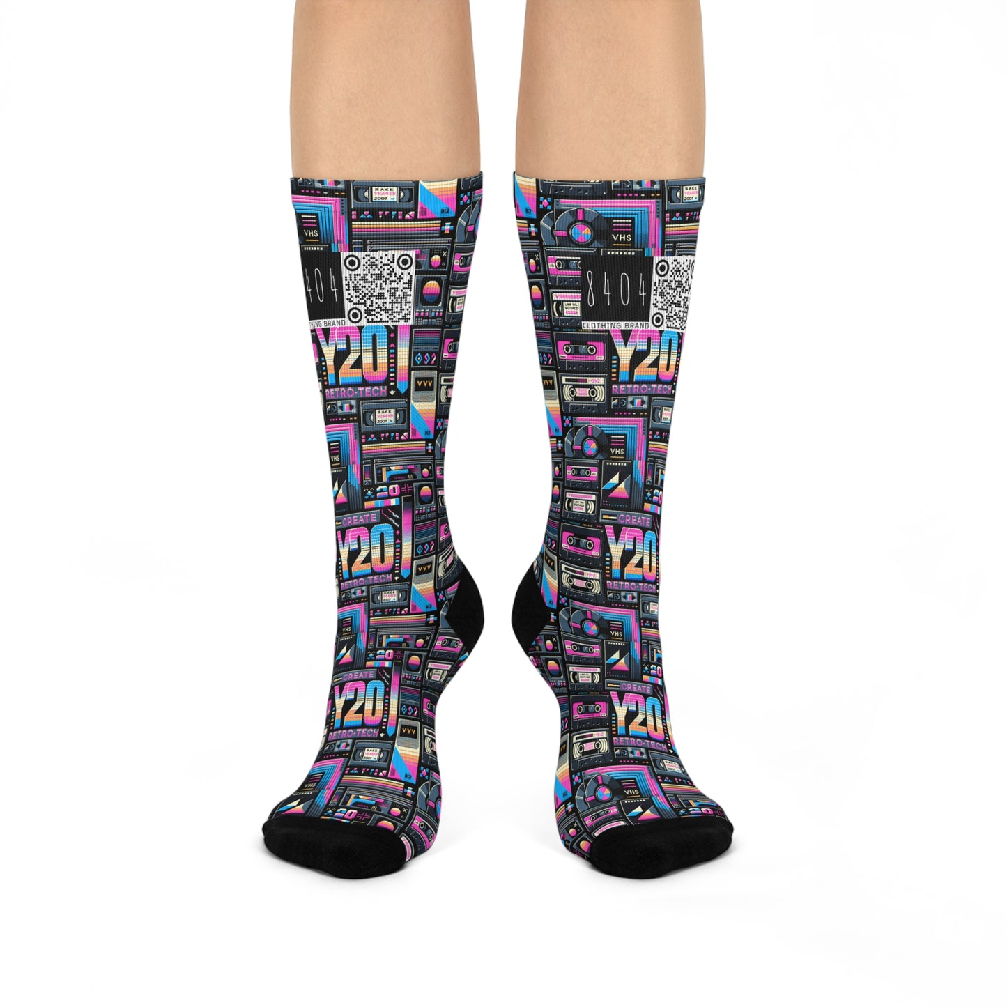 Digital Nostalgia Tech-Inspired Retro Fusion Cushioned Crew Socks - 8404 Design-65