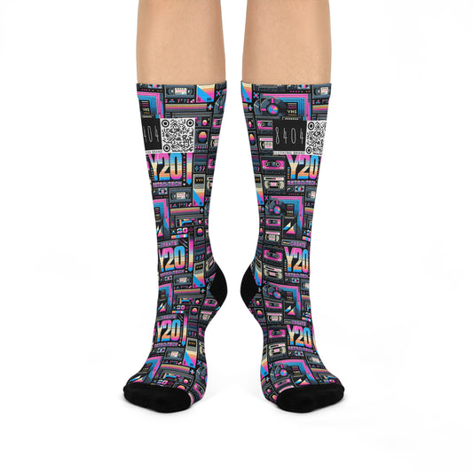 Digital Nostalgia Tech-Inspired Retro Fusion Cushioned Crew Socks - 8404 Design-65