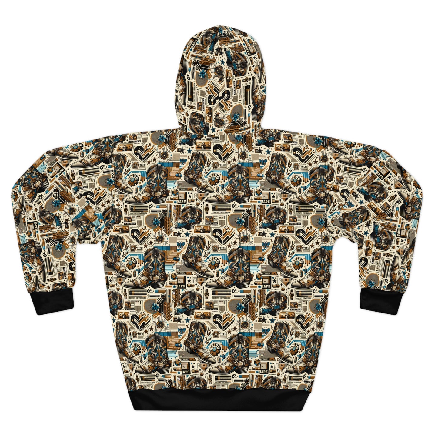 Digital Cowboy Chic Tech-Infused Western Fusion Pullover Hoodie - 8404 Design-45