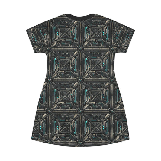 Tech Noir Futuristic Tech Aesthetic with a Dark Twist T-shirt Dress - 8404 Design-59