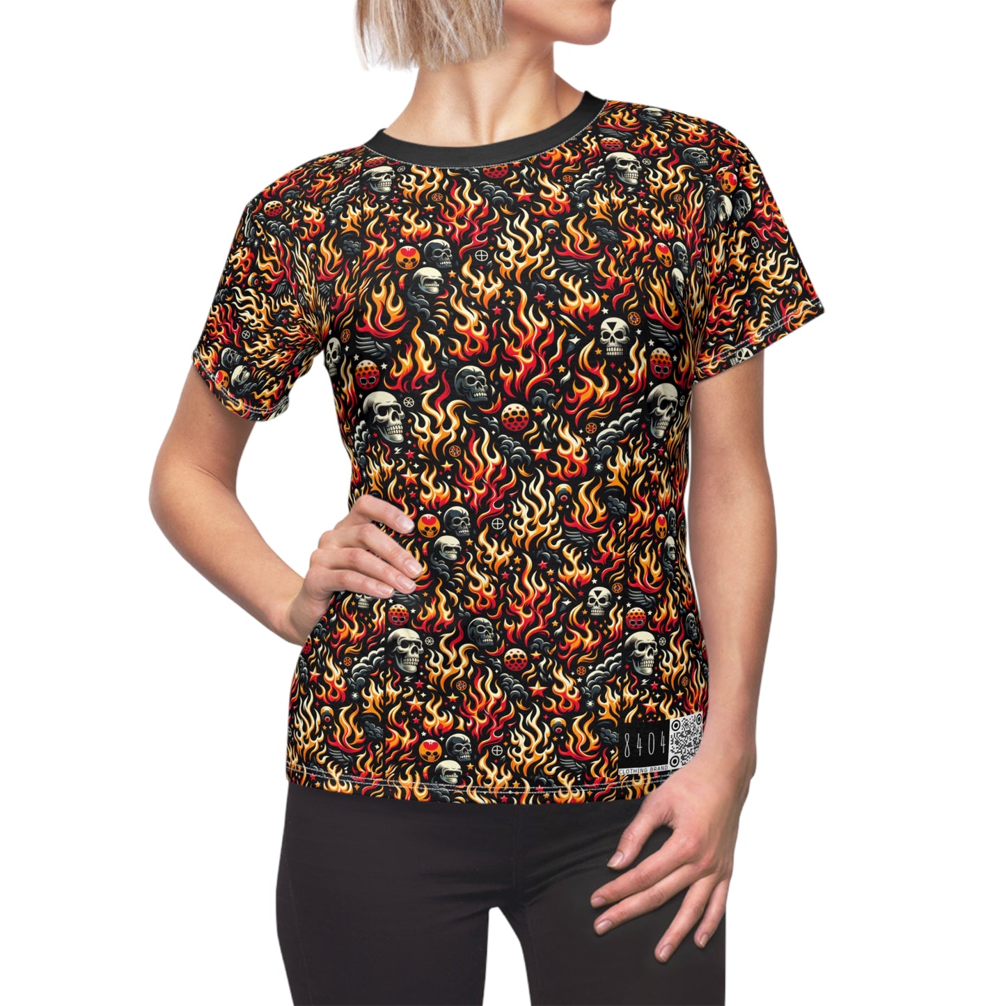 Flame Graphics Maximalist Streetwear Women's Cut & Sew Tee - 8404 Design-76