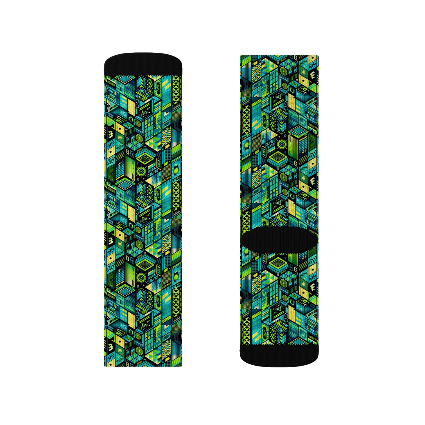 Tech-Infused Neon Tech-Forward Streetwear Sublimation Socks - 8404 Design-61