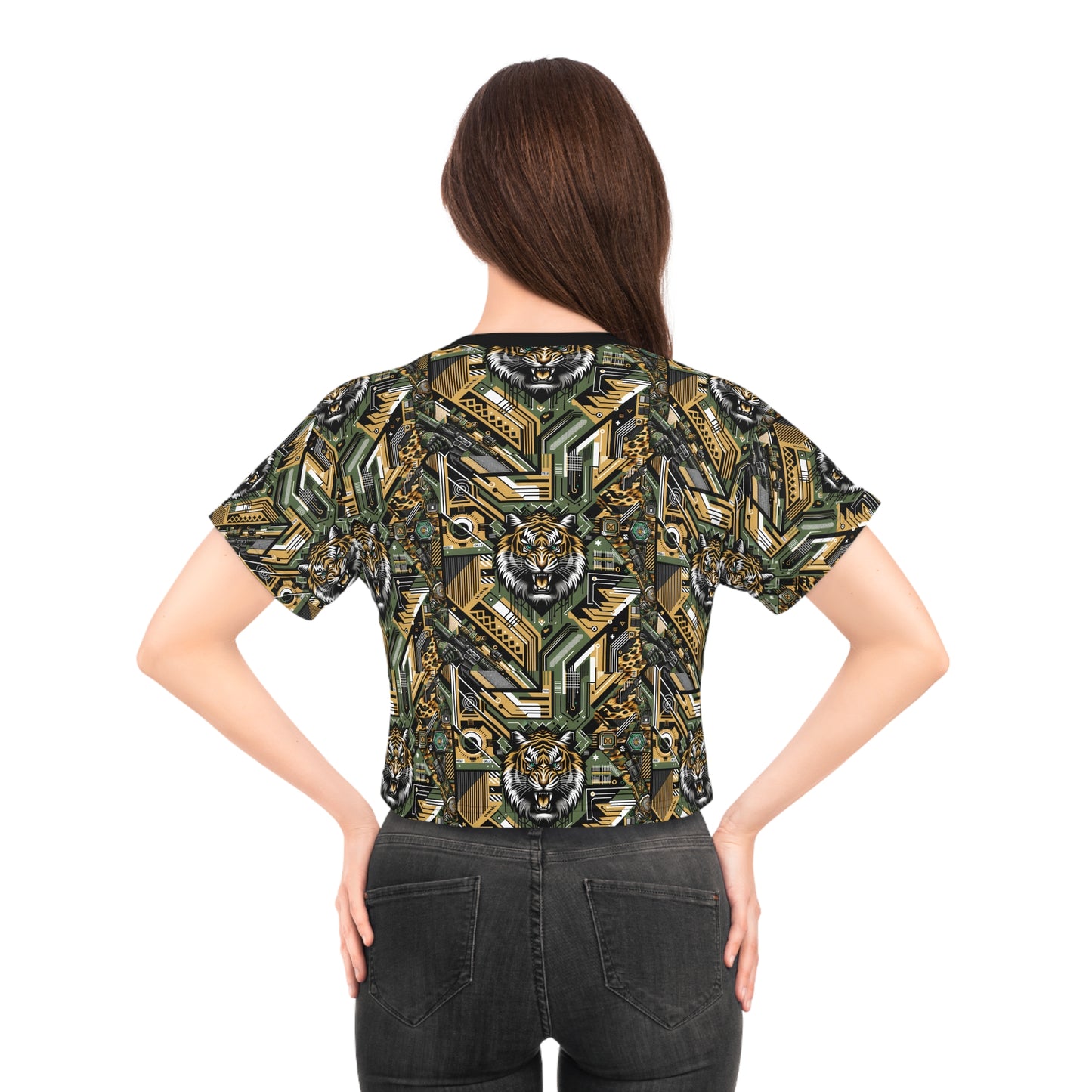 Neo-Camo Fusion Tech-Forward Streetwear Crop Tee - 8404 Design-58