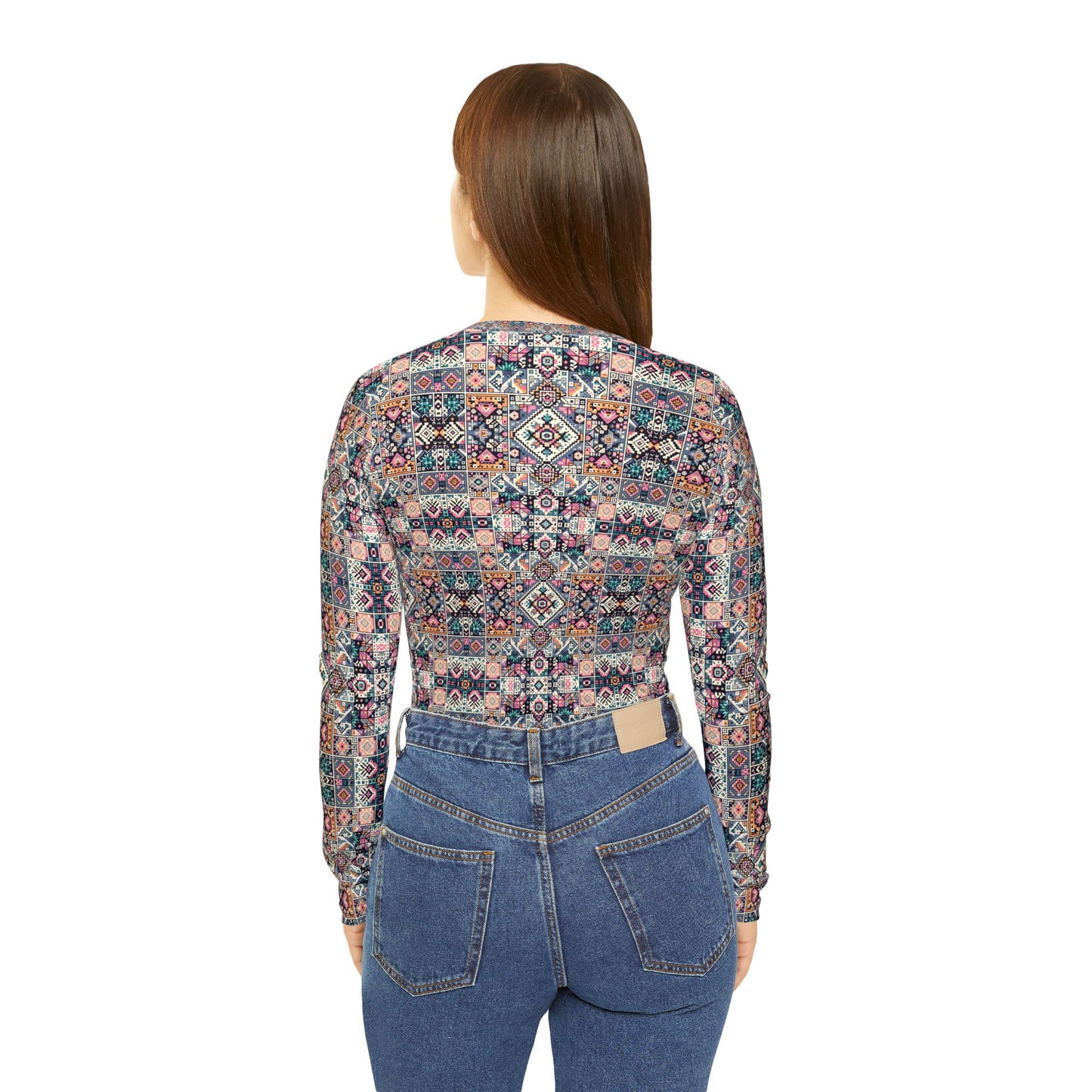 Digital Artisanal Fusion Digital Artisanal Women's Long Sleeve V-Neck Shirt - 8404 Design-65