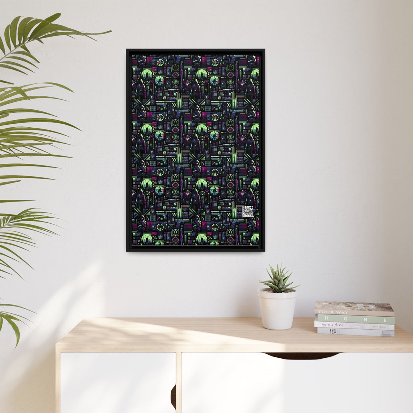 Tech Noir Futuristic Cyberpunk Matte Canvas, Framed (multi-Color) - 8404 Design-63 A