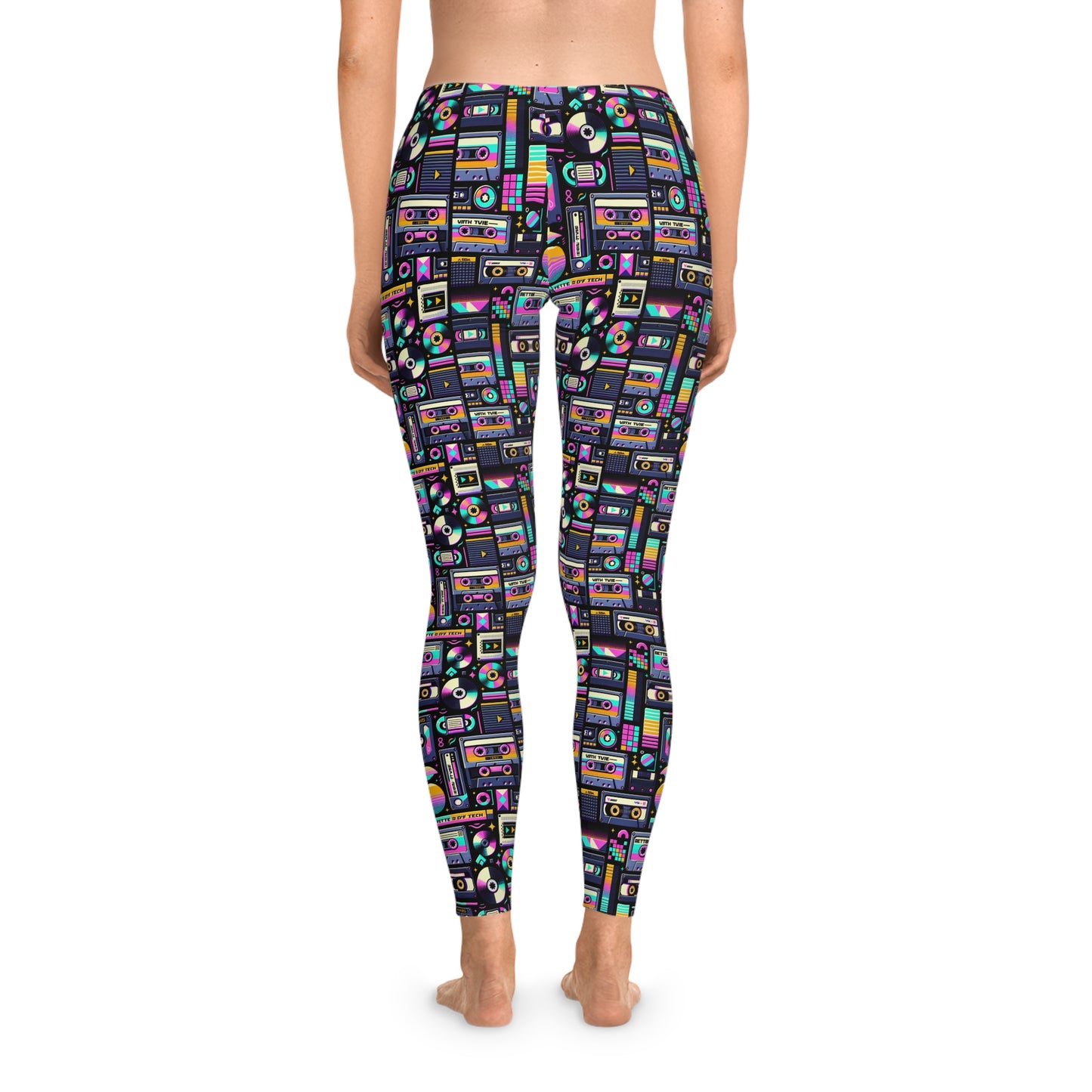 Digital Nostalgia Tech-Inspired Retro Fusion Stretch Leggings - 8404 Design-48