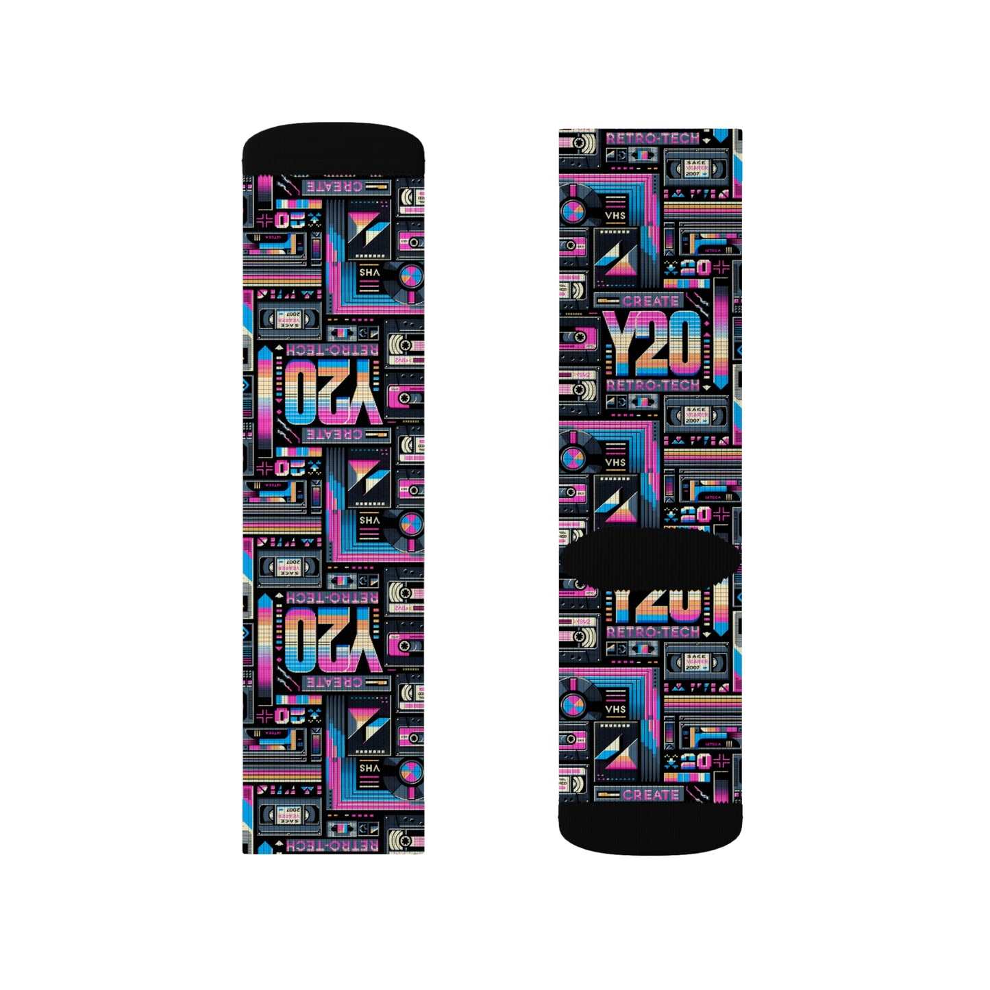 Digital Nostalgia Tech-Inspired Retro Fusion Sublimation Socks - 8404 Design-65