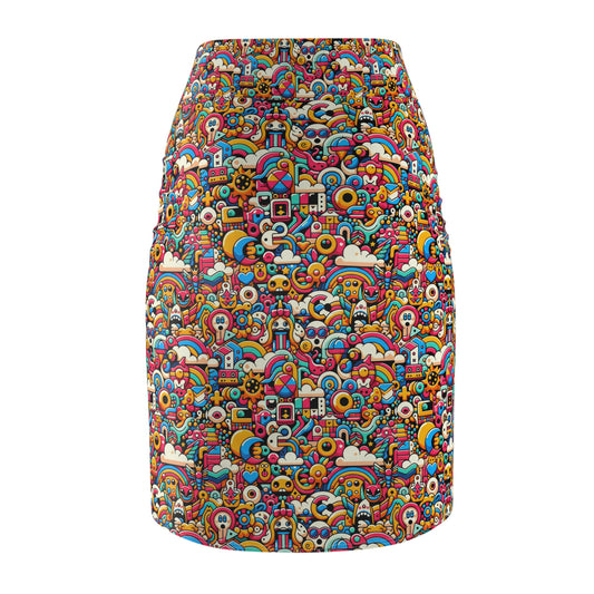 Neon Pop Playful Pop Culture Mashup Women's Pencil Skirt - 8404 Design-62